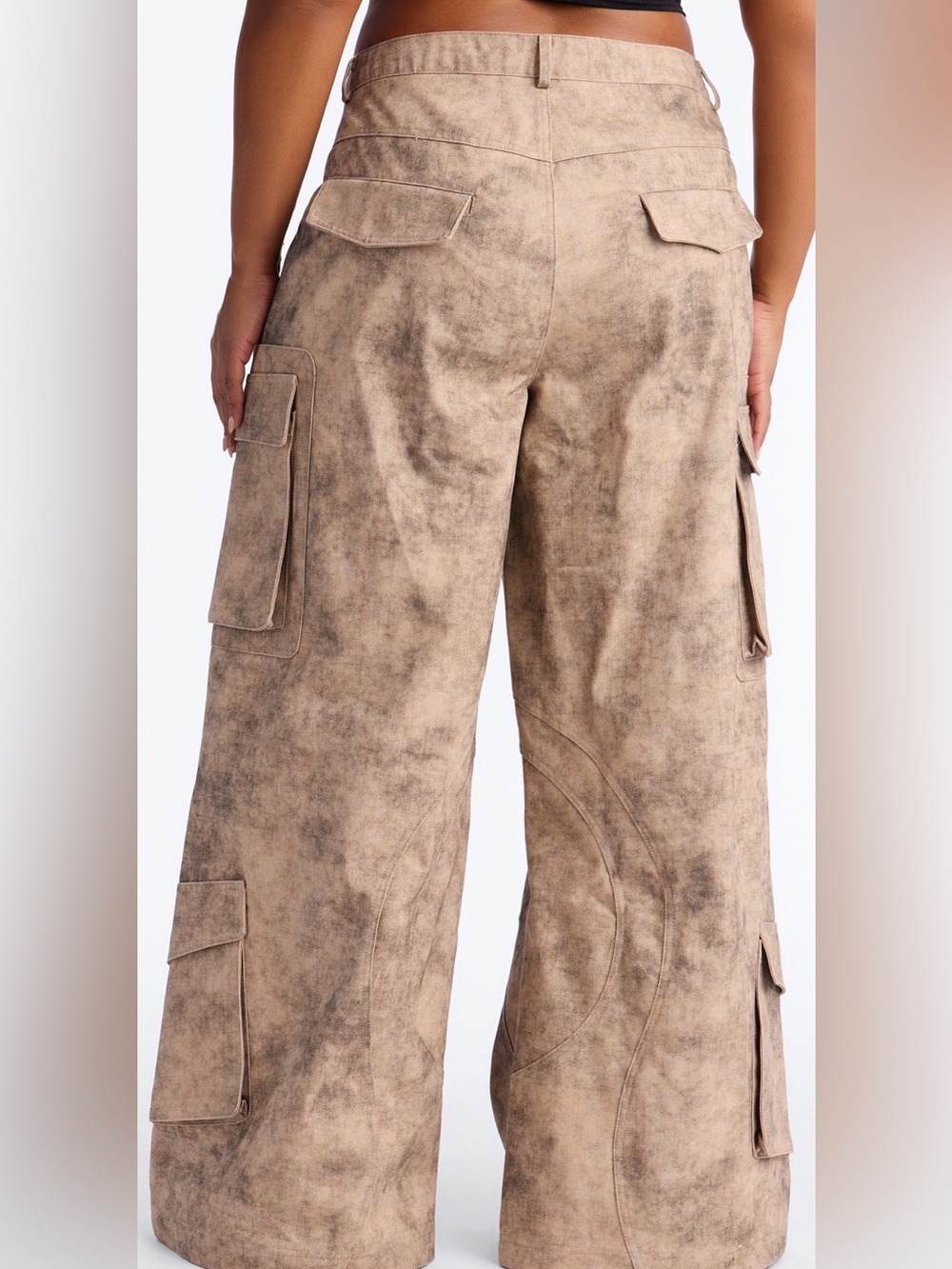 Washed Taupe Cargo Wide-Leg Pants - Picture 2 of 2